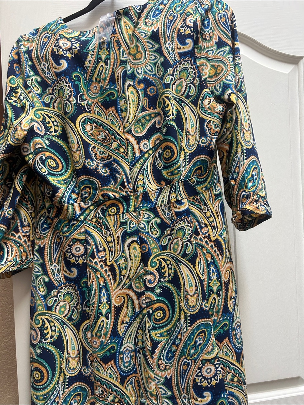 Liz Claiborne Navy Paisley Midi Dress with Green and Cream Accents - Picture 5 of 7